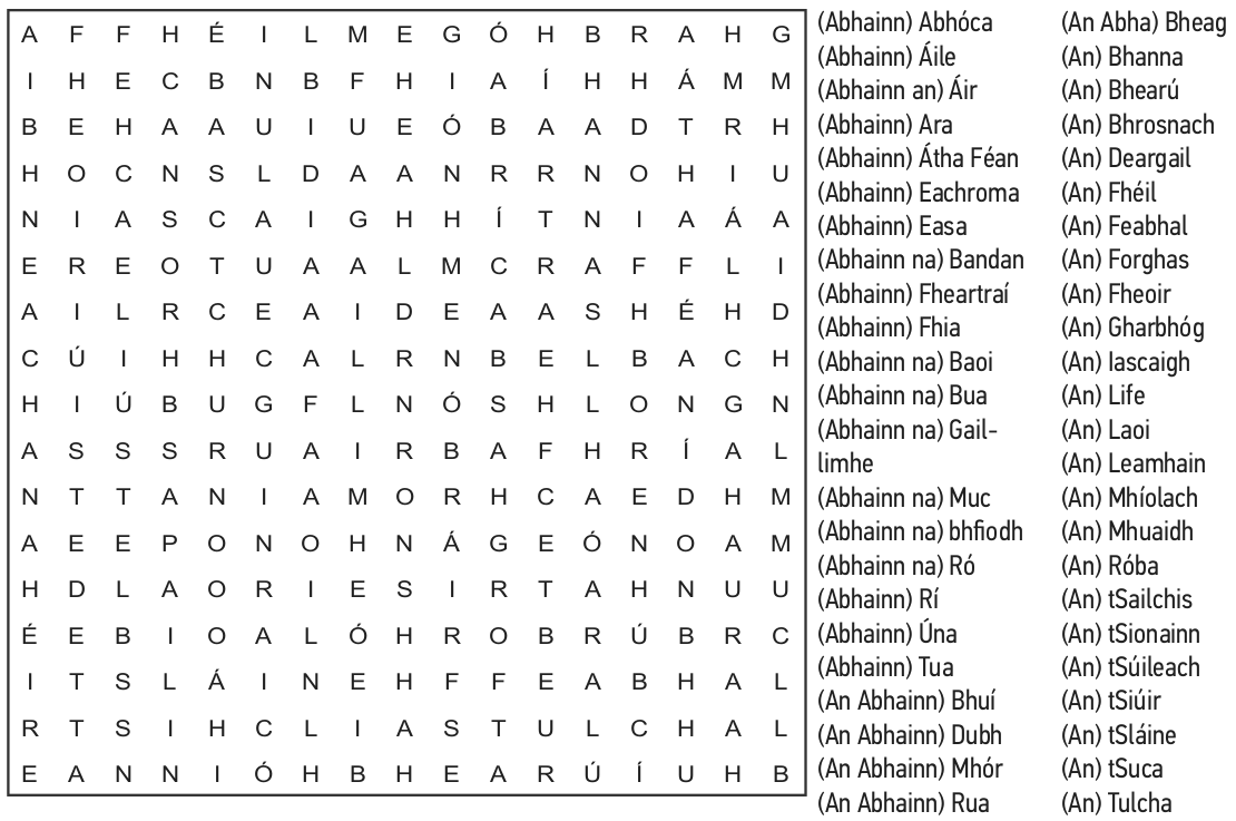 Puzal Cuardaigh Focal: Aibhneacha na hÉireann