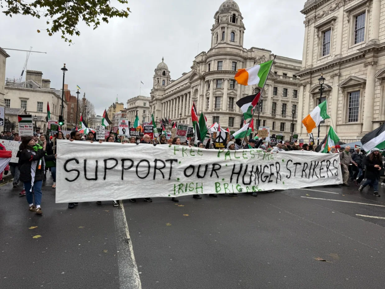 London Irish Brigade ag léiriú dlúthpháirtíocht i Londain le cimí ar stailc ocrais