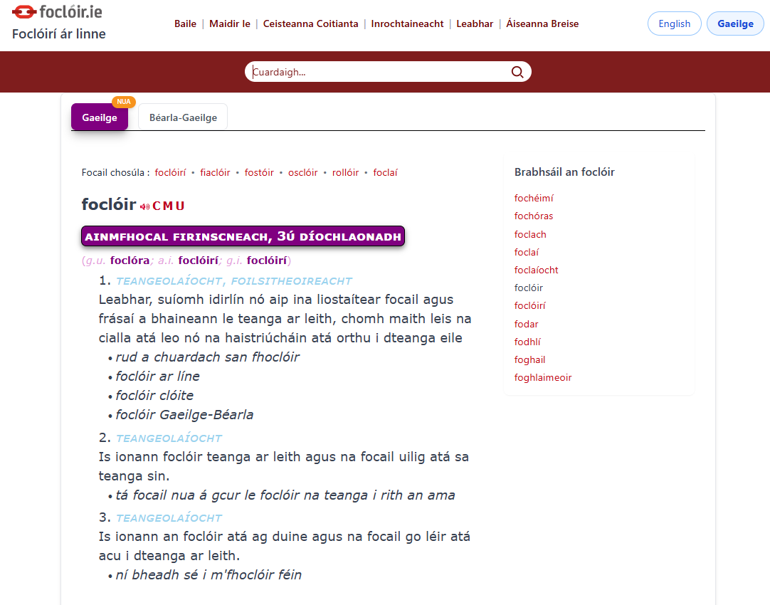 Ócáid stairiúil don Ghaeilge agus foclóir ceannródaíoch á sheoladh