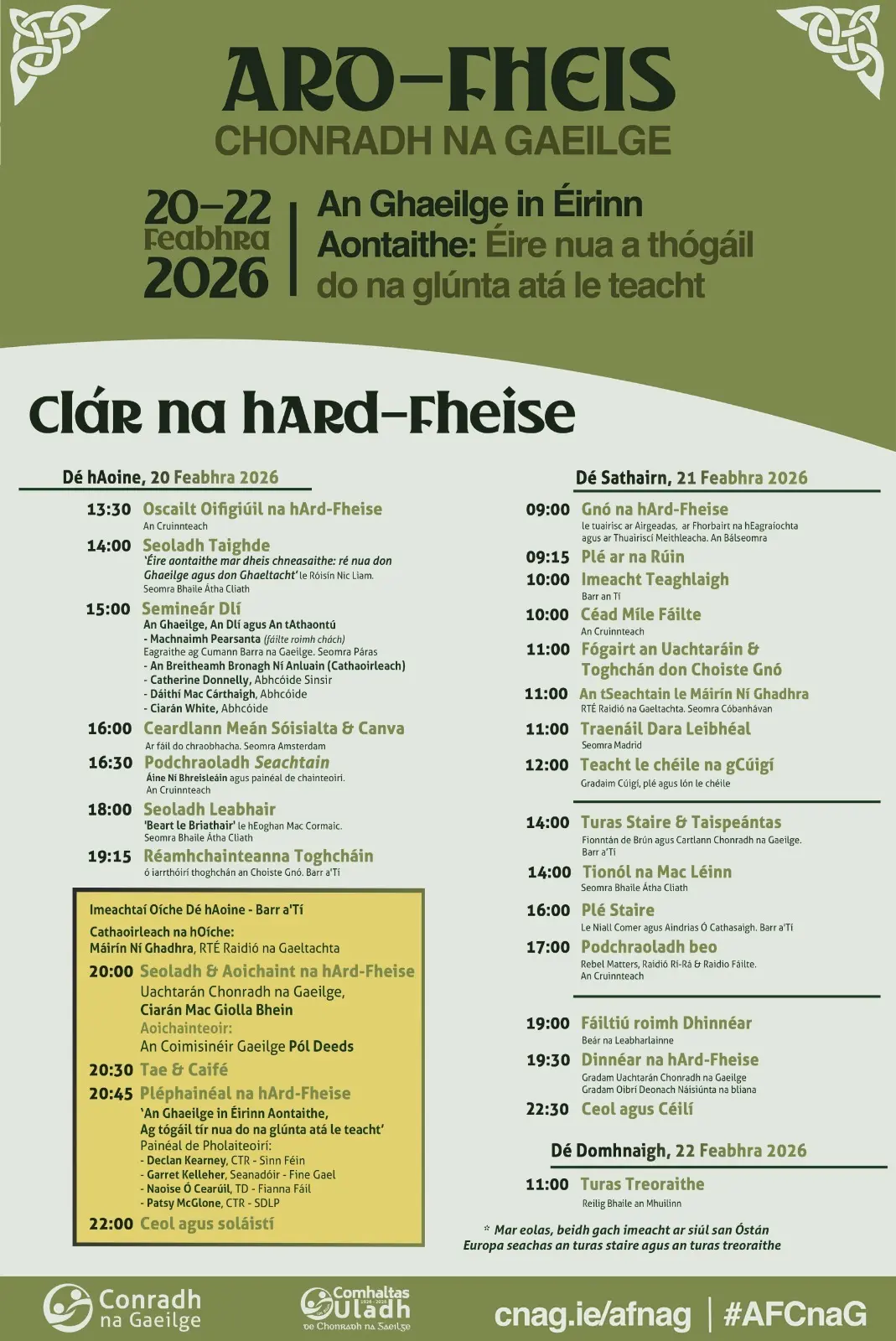 An Ghaeilge agus Éire aontaithe i lár an aonaigh ag Ard-Fheis Chonradh na Gaeilge i mBéal Feirste