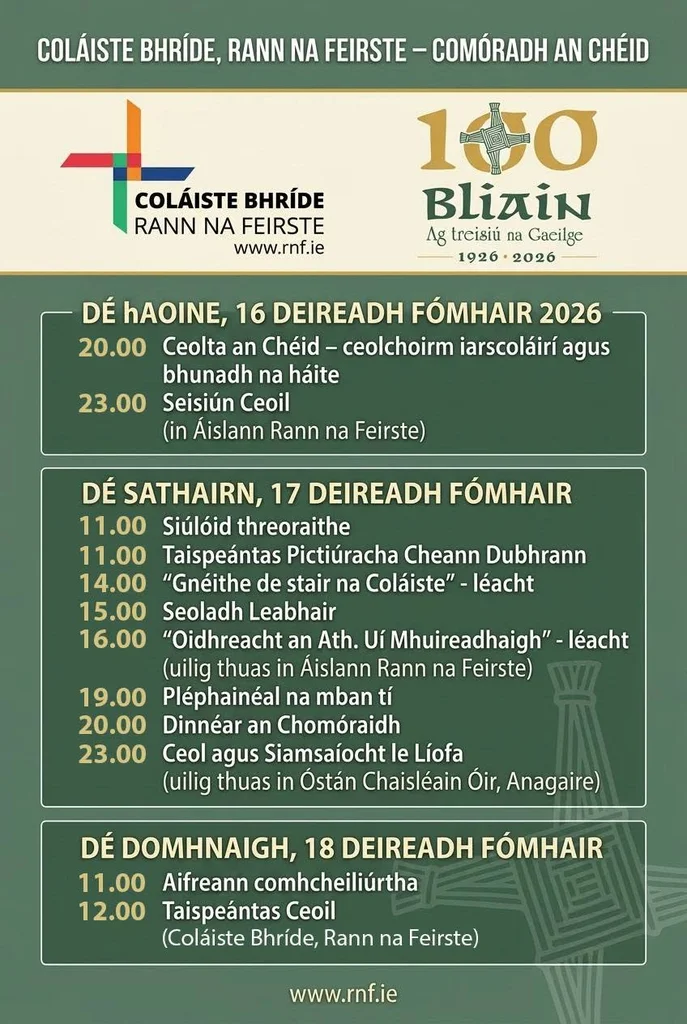 Céad bliain de Choláiste Bhríde le ceiliúradh i Rann na Feirste
